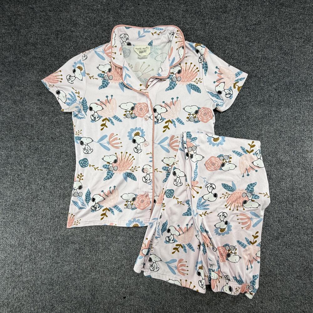 Munki Munki Pajama Set Womens Small Pink Snoopy Floral Button Front Peanuts